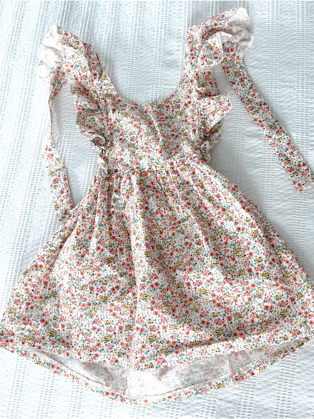 Babidu - Girls White Floral Ruffle-Strap Casual Dress